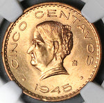 1945 NGC MS 64 RD Mexico 5 Centavos Josefa Bronze RED Coin (25061901C)