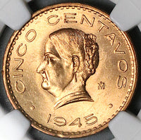 1945 NGC MS 64 RD Mexico 5 Centavos Josefa Bronze RED Coin (25061901C)
