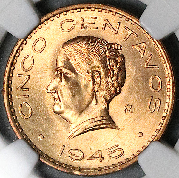 1945 NGC MS 64 RD Mexico 5 Centavos Josefa Bronze RED Coin (25061901C)