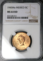 1945 NGC MS 64 RD Mexico 5 Centavos Josefa Bronze RED Coin (25061901C)