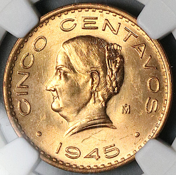 1945 NGC MS 64 RD Mexico 5 Centavos Josefa Bronze RED Coin (25061902C)