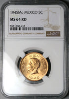 1945 NGC MS 64 RD Mexico 5 Centavos Josefa Bronze RED Coin (25061902C)