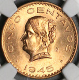 1945 NGC MS 64 RD Mexico 5 Centavos Josefa Bronze Red Coin (23082402C)