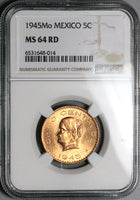 1945 NGC MS 64 RD Mexico 5 Centavos Josefa Bronze Red Coin (23082402C)