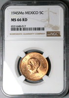 1945 NGC MS 66 RD Mexico 5 Centavos Josefa Bronze RED Coin POP 3/0 (25061903C)
