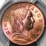 1954 PCGS MS 65 Mexico 5 Cinco Centavos No Dot Josefa GEM Brass Coin (25051801C)