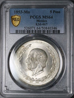 1953 PCGS MS 64 Mexico 5 pesos GEM Silver Coin (25043004C)