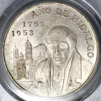 1953 PCGS MS 65 Mexico 5 pesos 200th Hidalgo GEM Silver Coin (25043003C)