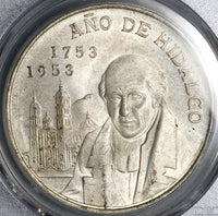 1953 PCGS MS 65 Mexico 5 pesos 200th Hidalgo GEM Silver Coin (25043003C)