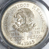 1953 PCGS MS 65 Mexico 5 pesos 200th Hidalgo GEM Silver Coin (25043003C)