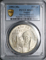 1953 PCGS MS 65 Mexico 5 pesos 200th Hidalgo GEM Silver Coin (25043003C)