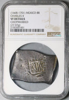 1668 NGC VF Mexico 8 Reale Charles II COB Spain Colonial Chopmarked Silver Coin (24062301C)