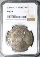 1780 NGC AU 53 Mexico 8 Reales Charles III Spain Colonial Dollar Coin (24022301D)