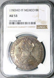 1780 NGC AU 53 Mexico 8 Reales Charles III Spain Colonial Dollar Coin (24022301D)