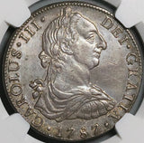 1787 NGC AU Mexico 8 Reales Charles III Pillars Colonial Silver Coin (23111301C)