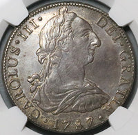 1787 NGC AU Mexico 8 Reales Charles III Pillars Colonial Silver Coin (23111301C)