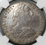 1787 NGC AU Mexico 8 Reales Charles III Pillars Colonial Silver Coin (23111301C)