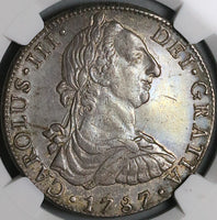 1787 NGC AU Mexico 8 Reales Charles III Pillars Colonial Silver Coin (23111301C)