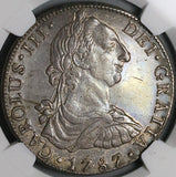 1787 NGC AU Mexico 8 Reales Charles III Pillars Colonial Silver Coin (23111301C)