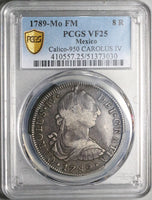 1789-Mo PCGS VF 25 Mexico 8 Reales Charles IV Pillars Silver Coin (25090401C)