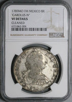 1789 NGC VF Mexico 8 Reales Charles IV Pillars Silver Coin (24031705C)