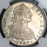 1797 NGC MS 61 Mexico 8 Reales Charles IV Pillars Spain Colonial PQ Silver Coin (26072901C)