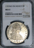 1797 NGC MS 61 Mexico 8 Reales Charles IV Pillars Spain Colonial PQ Silver Coin (26072901C)