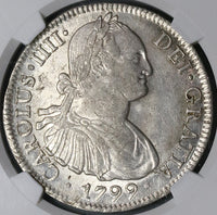 1799 NGC MS 61 Mexico 8 Reales Charles IV Colonial Spain Pillars Silver Coin (24102604C)