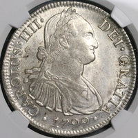 1799 NGC MS 61 Mexico 8 Reales Charles IV Colonial Spain Pillars Silver Coin (24102604C)