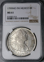1799 NGC MS 61 Mexico 8 Reales Charles IV Colonial Spain Pillars Silver Coin (24102604C)