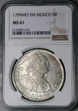 1799 NGC MS 61 Mexico 8 Reales Charles IV Colonial Spain Pillars Silver Coin (24102604C)
