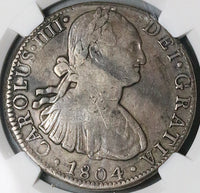 1804 NGC VF 25 Mexico 8 Reales Charles IV Pillars Spain Colonial Silver Coin (24101502C)