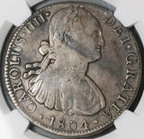 1804 NGC VF 25 Mexico 8 Reales Charles IV Pillars Spain Colonial Silver Coin (24101502C)