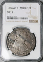 1804 NGC VF 25 Mexico 8 Reales Charles IV Pillars Spain Colonial Silver Coin (24101502C)