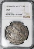 1804 NGC VF 25 Mexico 8 Reales Charles IV Pillars Spain Colonial Silver Coin (24101502C)