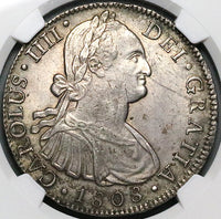 1808 NGC AU 55 Mexico 8 Reales Charles IV Pillars Silver Coin (24102302C)
