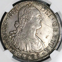 1808 NGC AU 55 Mexico 8 Reales Charles IV Pillars Silver Coin (24102302C)