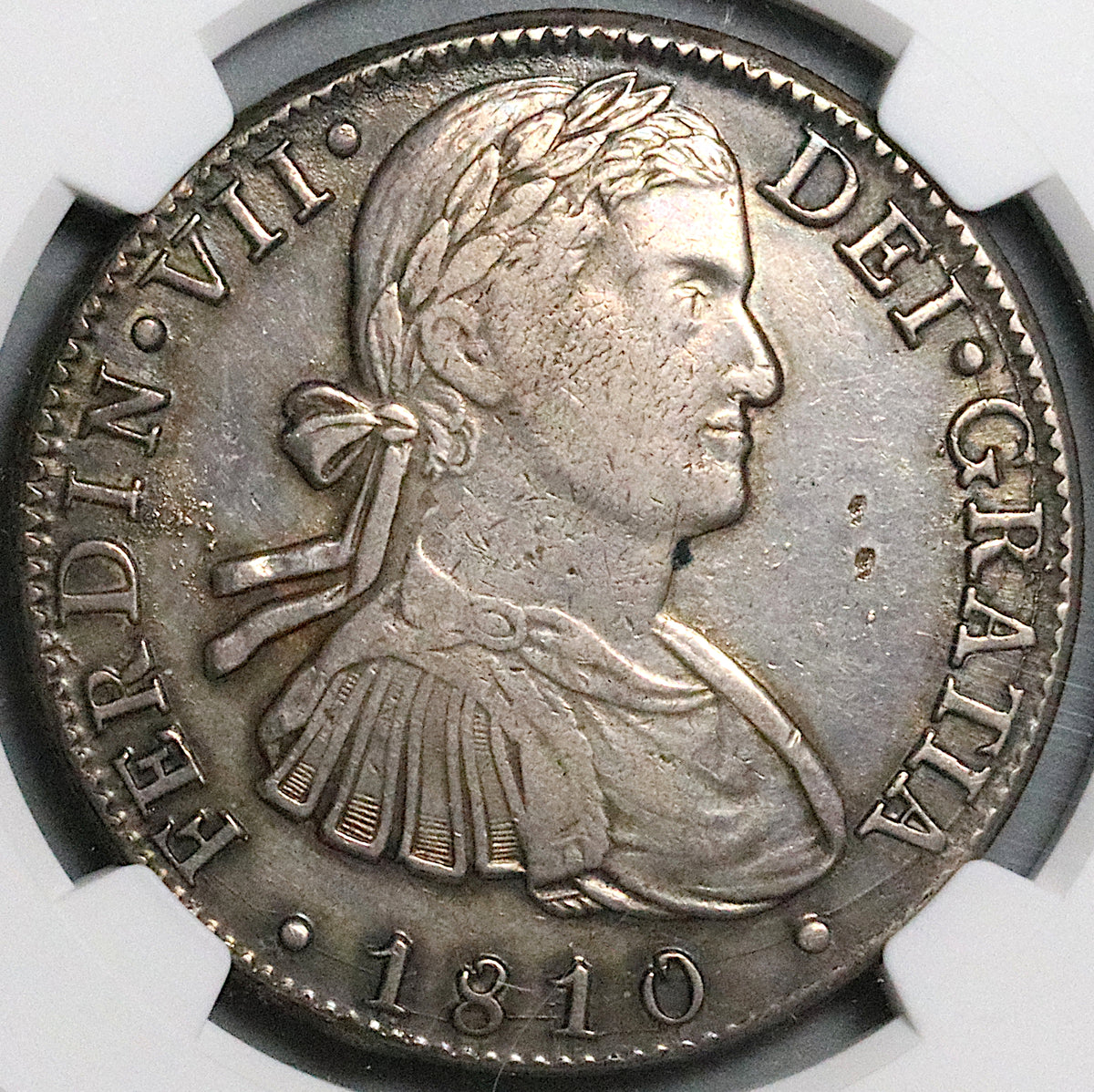 1810 NGC AU Mexico 8 Reales Ferdinand VII Pillars Silver Coin