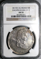1817-Zs NGC AU 55 Mexico 8 Reales War Independence Zacatecas Mint Coin (23110603C)
