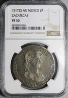 1817-Zs NGC VF 30 Mexico 8 Reales War Independence Zacatecas Mint Die Clash Error Coin (24051305C)