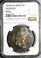 1818-Zs NGC VF 35 Mexico 8 Reales War Zacatecas Ferdinand VII Silver Coin (25042102D)