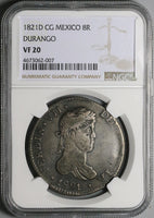 1821-D NGC VF 20 Mexico 8 Reales Durango War Independence Silver Coin (23052501D)