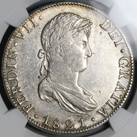1821-Mo NGC AU 58 Mexico 8 Reales Ferdinand VII Pillars Silver Coin POP 5/5 (24103004C)