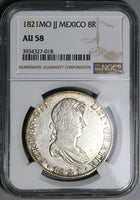 1821-Mo NGC AU 58 Mexico 8 Reales Ferdinand VII Pillars Silver Coin POP 5/5 (24103004C)