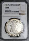 1821-Mo NGC AU 58 Mexico 8 Reales Ferdinand VII Pillars Silver Coin POP 5/5 (24103004C)