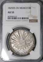 1829-Zs OV NGC AU 53 Mexico 8 Reales Zacatecas Mint Rare Silver Coin POP 2/2 (23072801C)