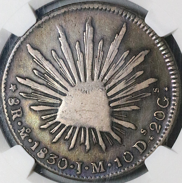 1830-Mo NGC VF Mexico 8 Reales Cap Rays Scarce Silver Coin (24040601C)