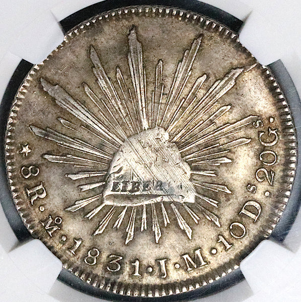1831-Mo NGC MS 61 Mexico 8 reales Rare Cap Rays Silver Coin POP 3/4  (25012602D)