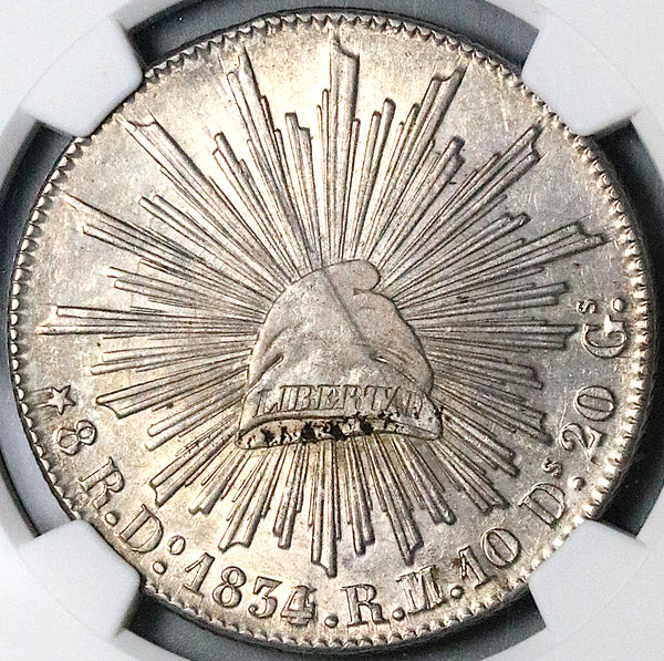 1834/3-Do NGC MS 61 Mexico 8 Reales Durango Mint State Rare Silver Coin (23061101C)