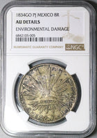 1834-Go NGC AU Mexico 8 Reales Guanajuato Mint Cap Rays Silver Coin (24082301C)